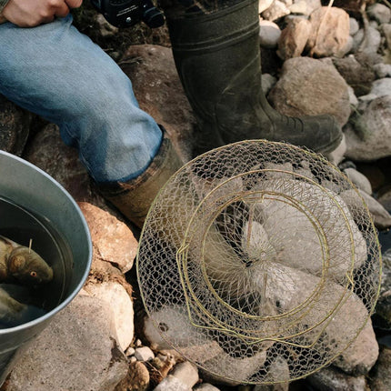 Folding Fish Trap Mesh Cage Portable Fishing Net Guard Pocket for Catching Fish