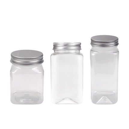 20pcs Square Transparent Plastic Bottle with Aluminum Cap Sealed Jar for Food