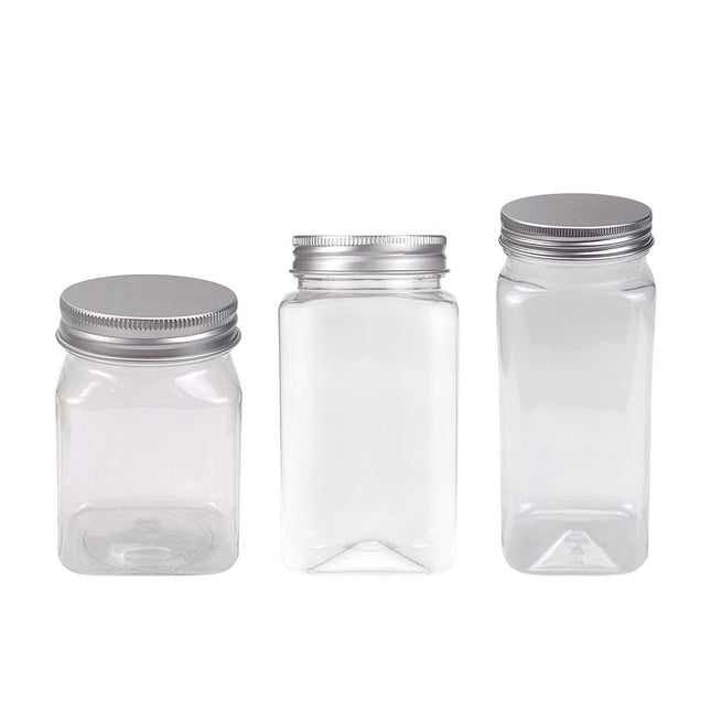 20pcs Square Transparent Plastic Bottle with Aluminum Cap Sealed Jar for Food