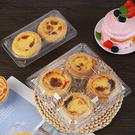 100PCS Transparent Plastic Egg Tart Box Disposable Bakery Packing Container