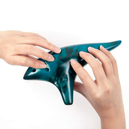 Ocarina Instrument 12 Hole Alto Model Blue Ceramic Flute with Chart for Beginner