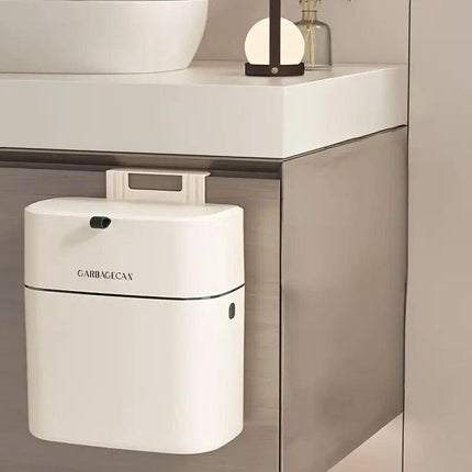 Wall Mounted Hanging Waste Bin with Lid Household Cabinet Trash Can Cream White