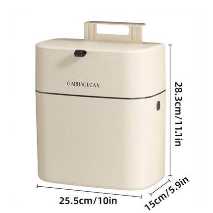 Wall Mounted Hanging Waste Bin with Lid Household Cabinet Trash Can Cream White