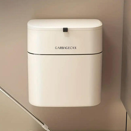 Wall Mounted Hanging Waste Bin with Lid Household Cabinet Trash Can Cream White