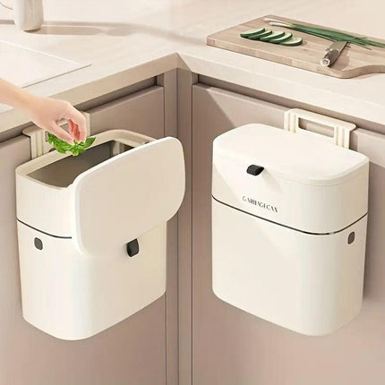 Wall Mounted Hanging Waste Bin with Lid Household Cabinet Trash Can Cream White