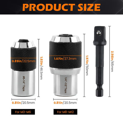 3PCS Adjustable Tap Socket Set M3-M12 Cr-Mo with 3/8 Drive Adapter for Workshop