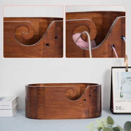 Vintage Solid Wood Oval Yarn Bowl for Knitting with Single or Double Spiral