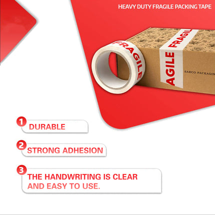 Fragile Warning Tape 5 Rolls 4.8cm x 100m White Red Print for Packing Moving
