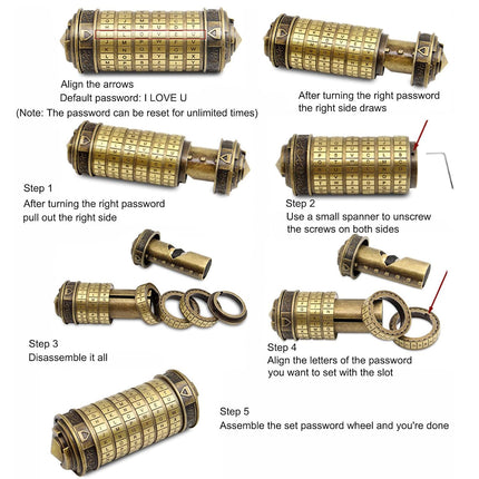 Da Vinci Code Lock Cylinder Vintage Puzzle Box Secret Compartment Bronze Style