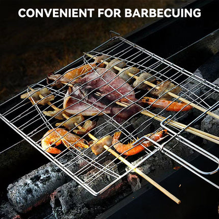 Barbecue Net Clamp Iron Wire Mesh with Wooden Handle for Camping Grill