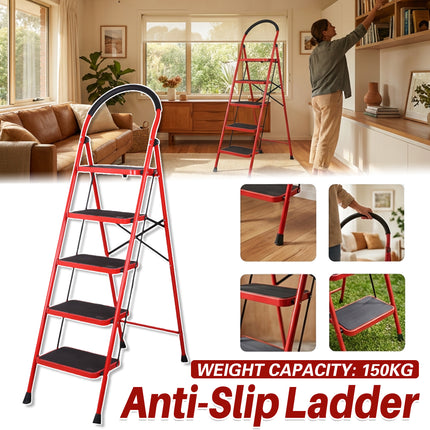 5 Step Folding Ladder Anti-Slip 150kg Load Capacity Durable Platform Step Ladder