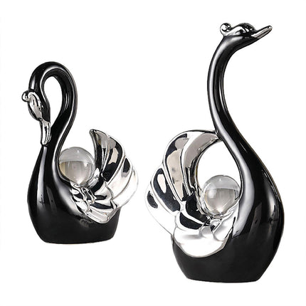 Swan Ceramic Tabletop Ornament Set Home Decor Figurine Gift Room Decoration Art