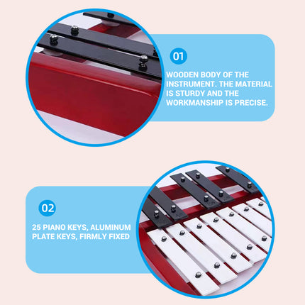 25-Tone Aluminum Plate Xylophone Hand-Strike Kids Music Learning Early Education