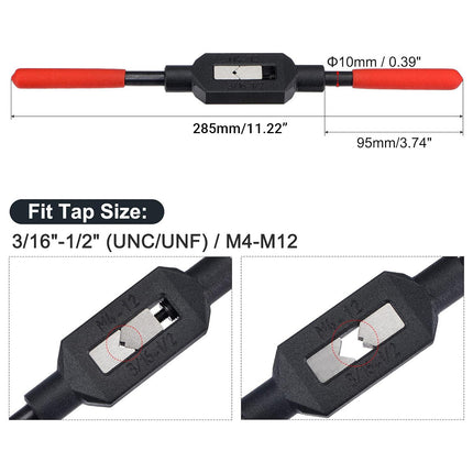 Precision Tap Wrench Adjustable M4-M12 T-Bar Black Red 285mm for Workshop DIY