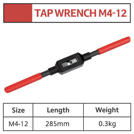 Precision Tap Wrench Adjustable M4-M12 T-Bar Black Red 285mm for Workshop DIY