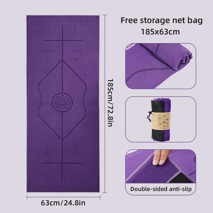 Portable Yoga Blanket with Body Position Line Non Slip Soft for Home Gym Studio