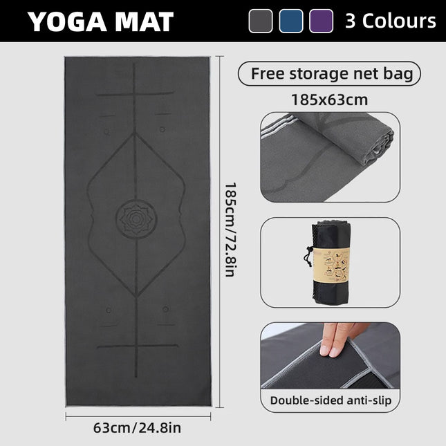Portable Yoga Blanket with Body Position Line Non Slip Soft for Home Gym Studio
