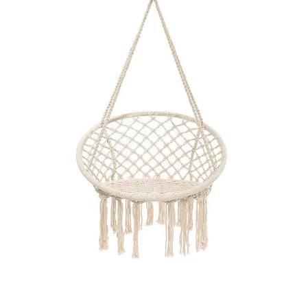 Beige Hammock Swing Chair Cotton Macrame Hanging Rope Seat Indoor Outdoor Patio