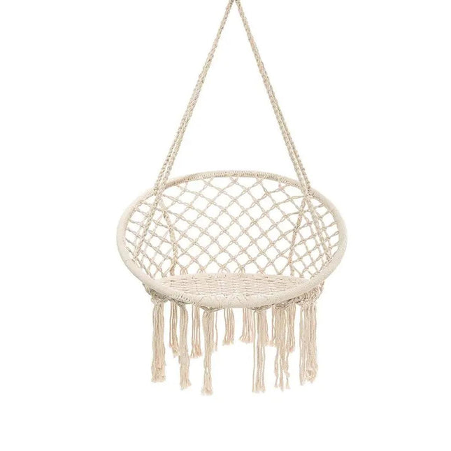 Beige Hammock Swing Chair Cotton Macrame Hanging Rope Seat Indoor Outdoor Patio