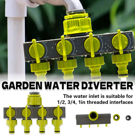 Garden Hose Splitter 4 Way Tap Connector With Valve for Lawn Irrigation System