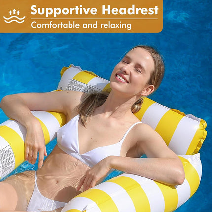 Inflatable Pool Float Lounge Chair Foldable Floating Raft Striped Air Bed