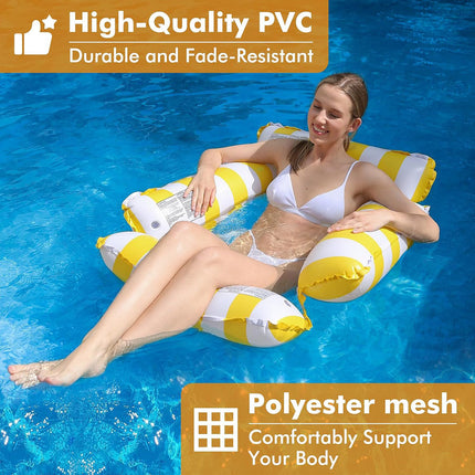 Inflatable Pool Float Lounge Chair Foldable Floating Raft Striped Air Bed