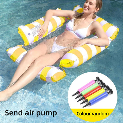 Inflatable Pool Float Lounge Chair Foldable Floating Raft Striped Air Bed