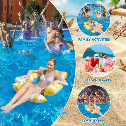 Inflatable Pool Float Lounge Chair Foldable Floating Raft Striped Air Bed