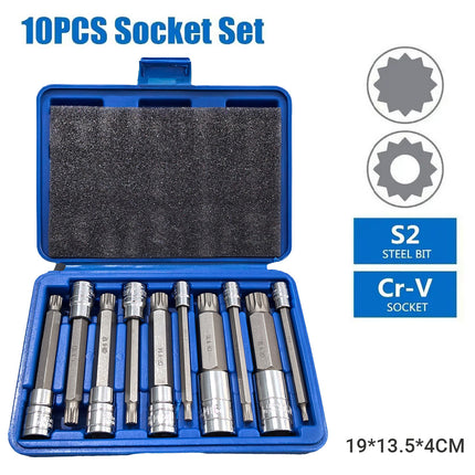 10PCS XZN Triple Square Socket Set 4-18mm Cr-V Steel Blue Case for Garage Repair