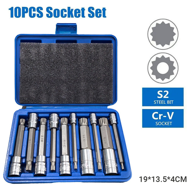 10PCS XZN Triple Square Socket Set 4-18mm Cr-V Steel Blue Case for Garage Repair
