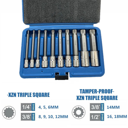10PCS XZN Triple Square Socket Set 4-18mm Cr-V Steel Blue Case for Garage Repair