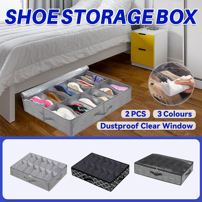 2PCS Shoe Organizer Under Bed Wardrobe Storage Box Zipper Cover Bag Durable
