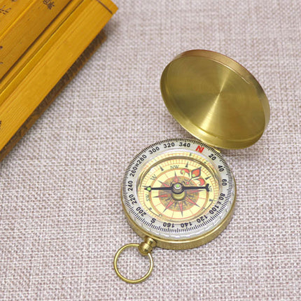 2PCS Copper Compass with Flip Cover and Hook Nightlight Camping Navigation