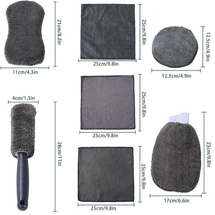 9PCS Car Cleaning Kit Microfiber Towel Wax Sponge Wheel Brush Gloves Set Use