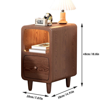 Wood Mini Bedside Table with Drawer and Shelf Compact for Bedroom Space Saving