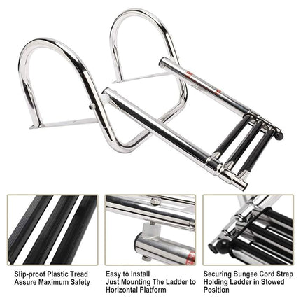 Marine Folding Ladder Yacht Telescopic Step Ladder with Arched Handrail for Boat