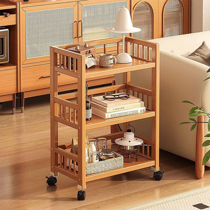 3 Tier Movable Storage Rack with Wheels Sturdy Bamboo for Kitchen Storage Use