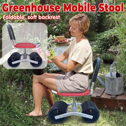 Greenhouse Garden Mobile Wheeled Stool Sturdy Durable Non Slip Seat Easy to Move