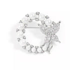 Pearl Butterfly Brooch Pin Round Crystal Wreath Gold Tone Fashion Pin