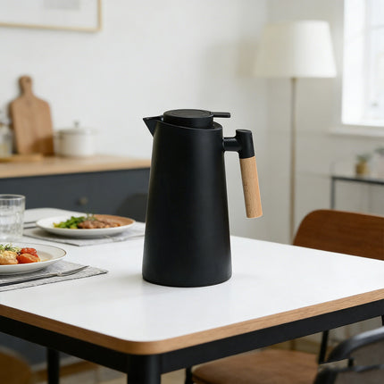 1000ml Vacuum Insulated Thermos Coffee Pot with Wooden Handle Nordic Carafe