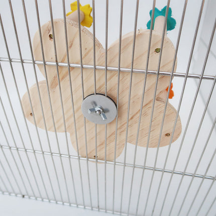 Rotating Wooden Bird Toy Parrot Ferris Wheel Cage Play Stand Turntable Spinner