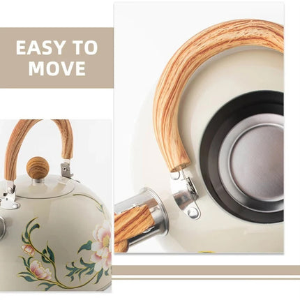 3L Stainless Steel Whistling Kettle Floral Anti Scald Handle for Gas Stove Top