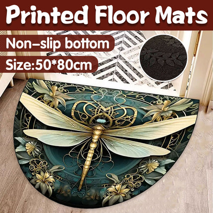 Floral Floor Mat Semicircle Printed Entry Door Rug Non-Slip Mat For Home Decor