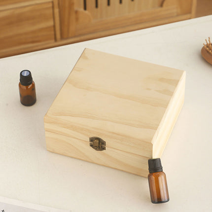 Essential Oil Storage Box Wooden 25 Compartment Organizer Container Bottles Case