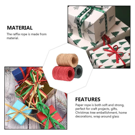3 Rolls Raffia Paper Rope Gift Wrapping String Decorative Tie for Crafts Packing