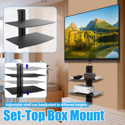 2-Tier Set-Top Box Mount Sturdy for DVR DVD Player Media Storage Home Use