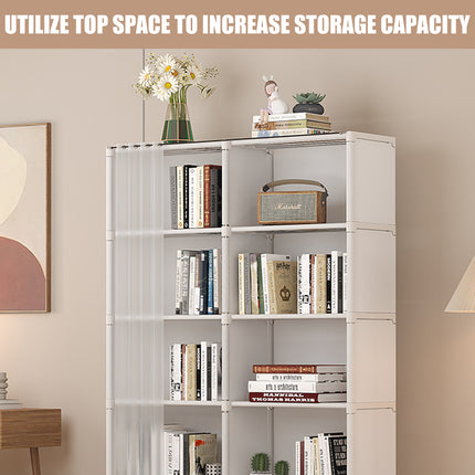 Simple Bookshelf Storage Rack with Dust Proof Curtain for Bedroom Living Room