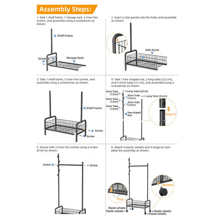Mobile Clothes Rack with Wheels Sturdy Durable Space Saving for Home Bedroom Use