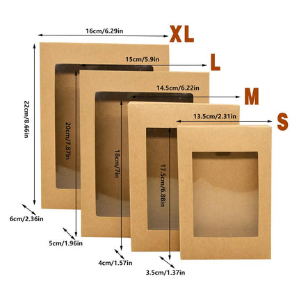 50PCS Kraft Paper Gift Boxes with PVC Window White Black Bakery Packaging Carton