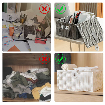 Rattan Storage Basket 3pcs Woven With Lid Natural Household Toys Snack Organizer